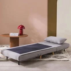 Poltrona cama em tecido simples com base em madeira