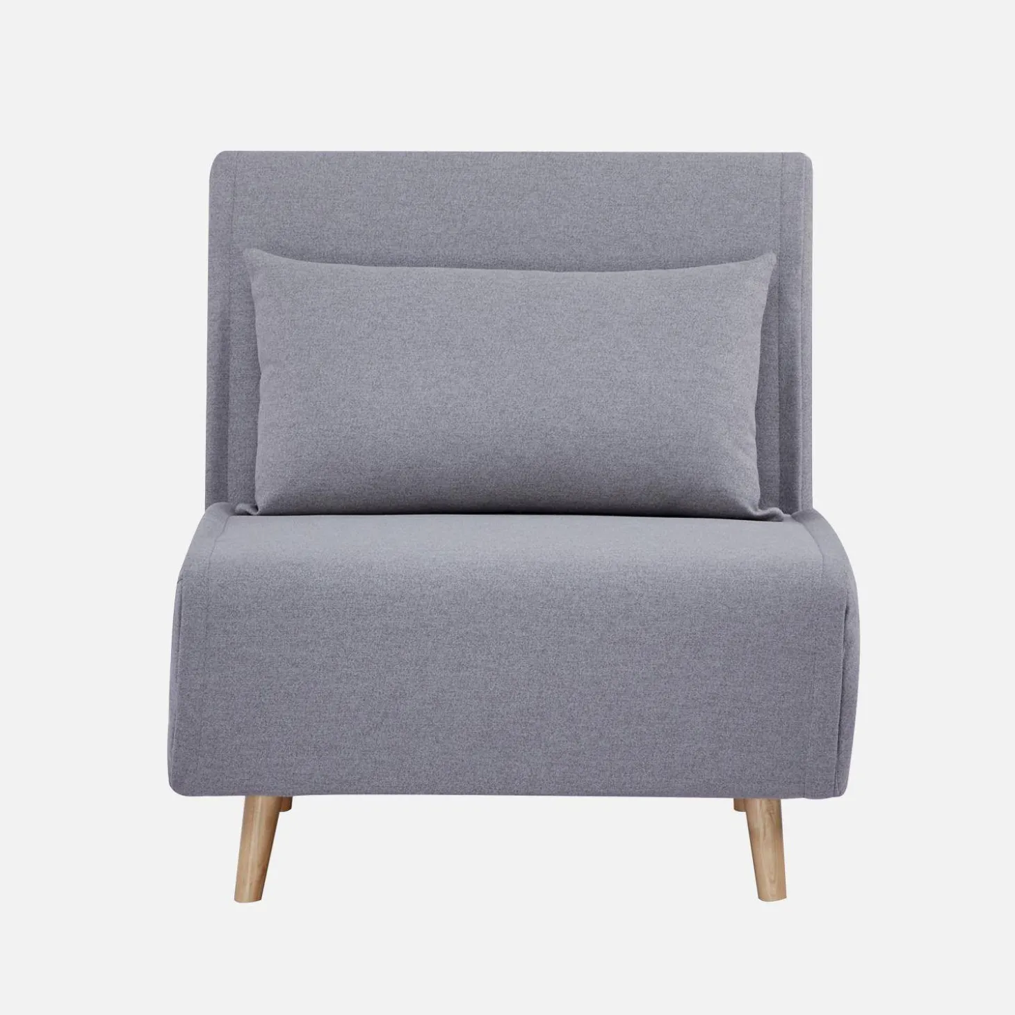 Poltrona cama em tecido simples com base em madeira
