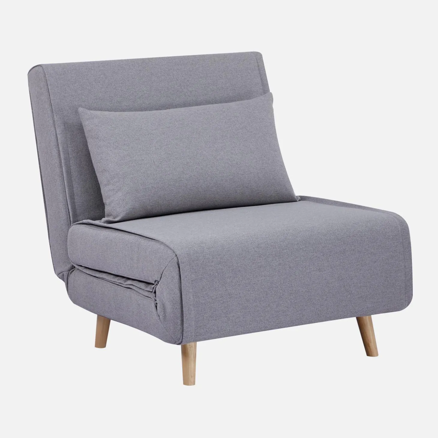 Poltrona cama em tecido simples com base em madeira