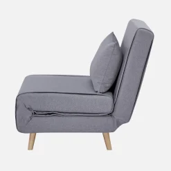 Poltrona cama em tecido simples com base em madeira