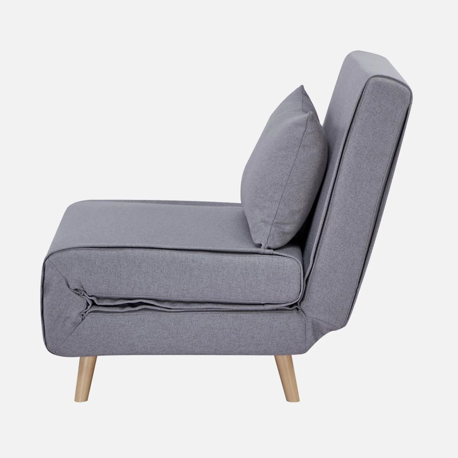 Poltrona cama em tecido simples com base em madeira