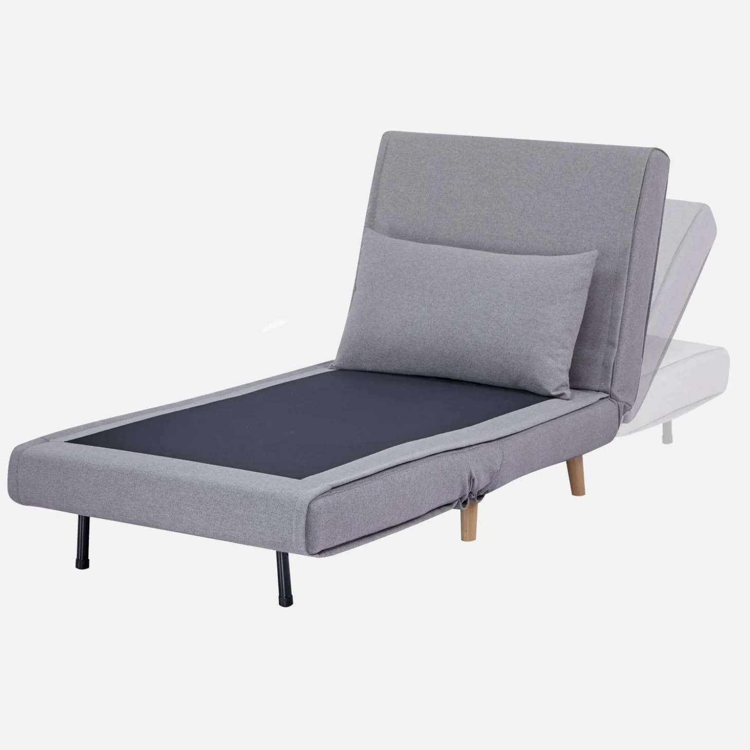 Poltrona cama em tecido simples com base em madeira