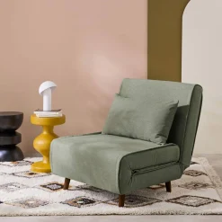 Poltrona cama em tecido simples com base em madeira