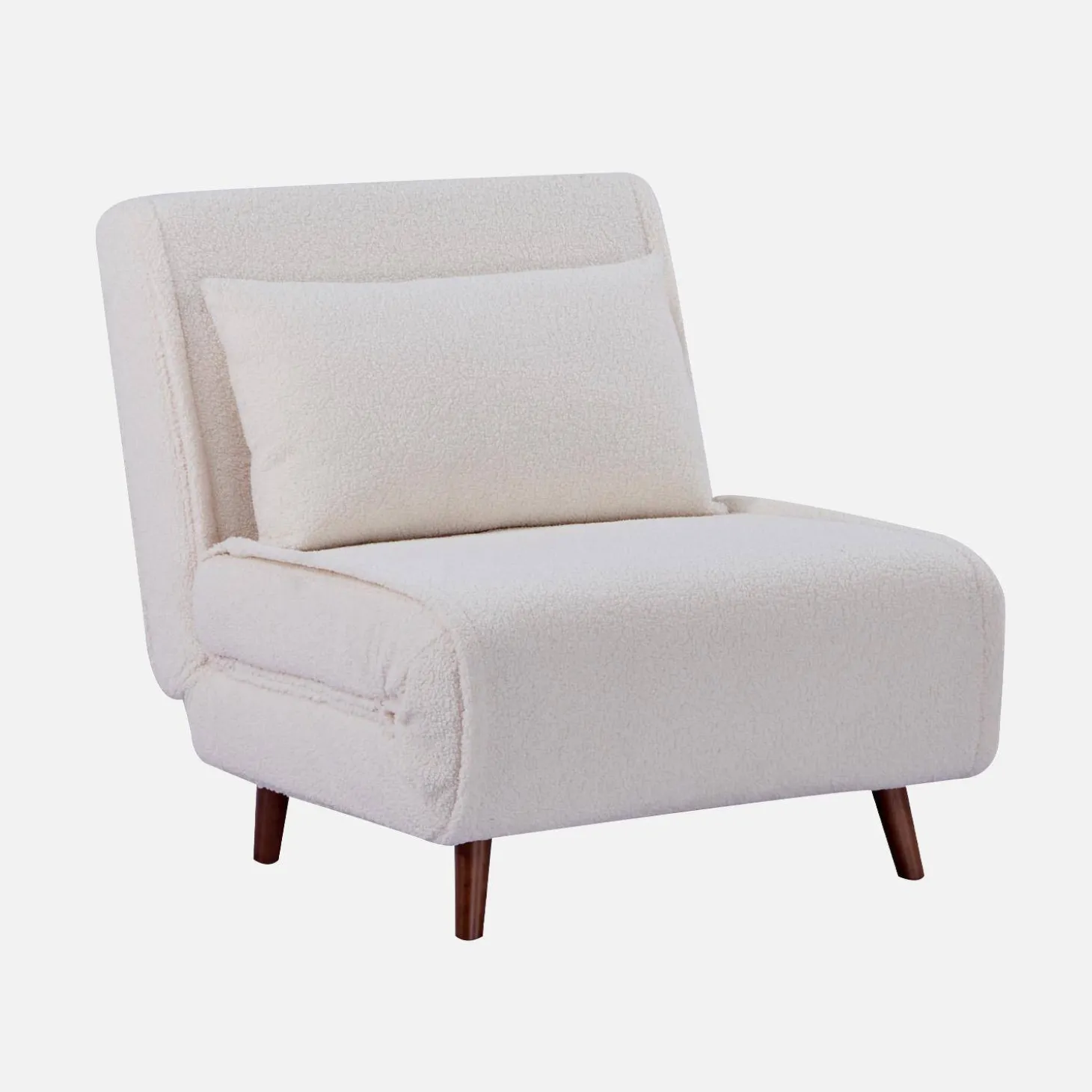 Poltrona convertível boucle base de madeira, 1 lugar
