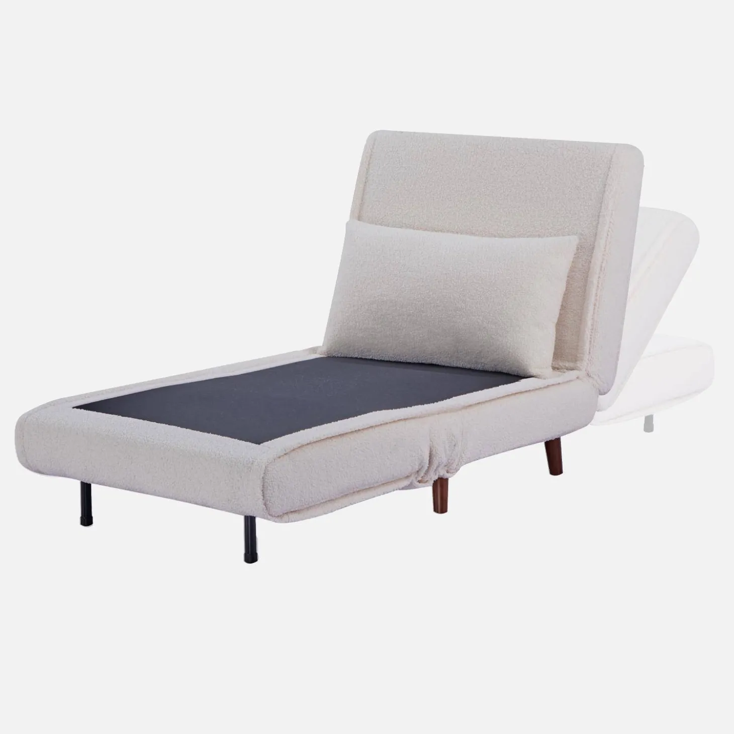 Poltrona convertível boucle base de madeira, 1 lugar