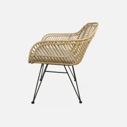 Poltrona em rotim natural e metal, set de 2