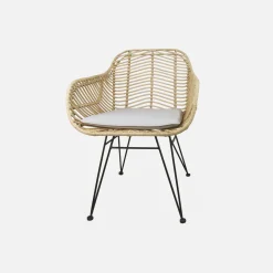 Poltrona em rotim natural e metal, set de 2