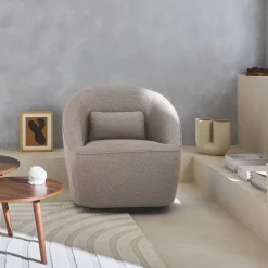 Poltrona giratória 360º com almofada, tecido