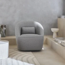 Poltrona giratória 360º com almofada, tecido