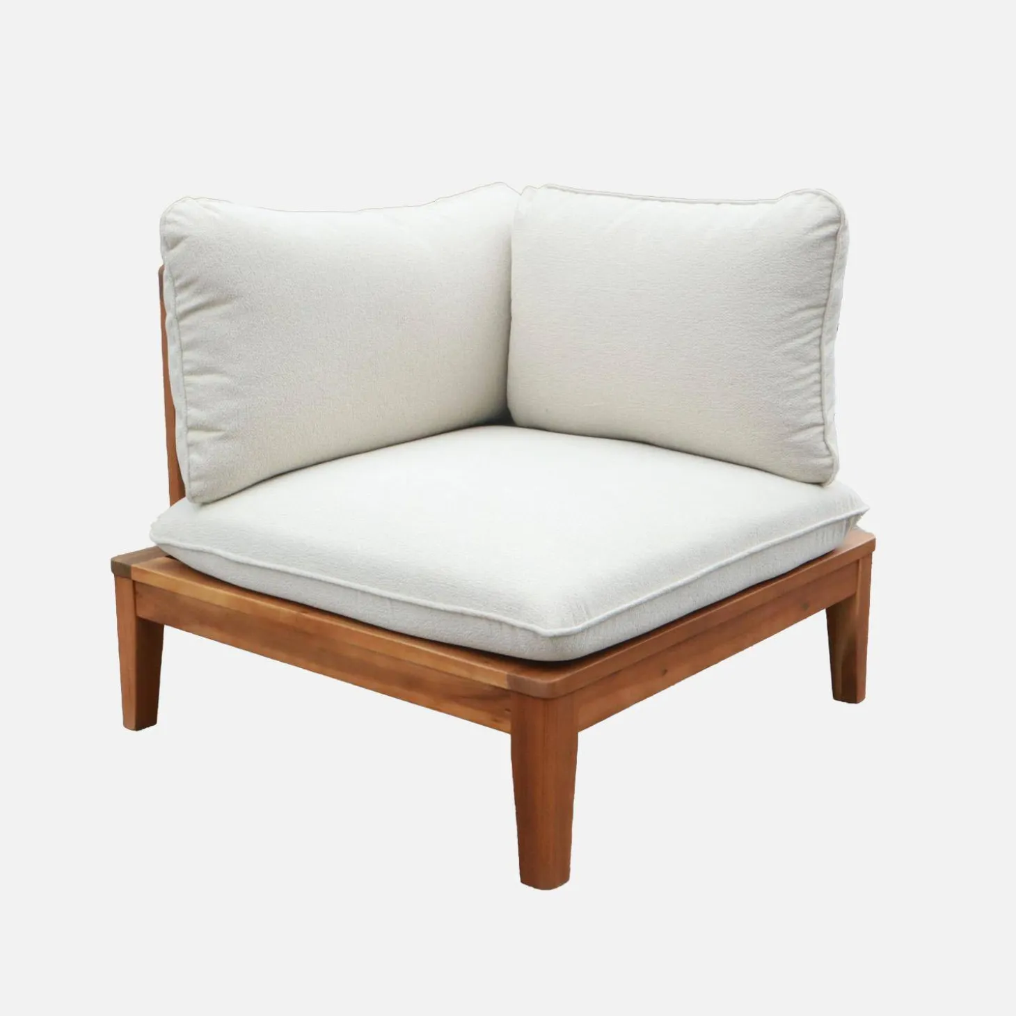 Poltrona modular de jardim em madeira de acácia e bouclé com braços, 2 lugares