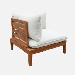Poltrona modular de jardim em madeira de acácia e bouclé com braços, 2 lugares