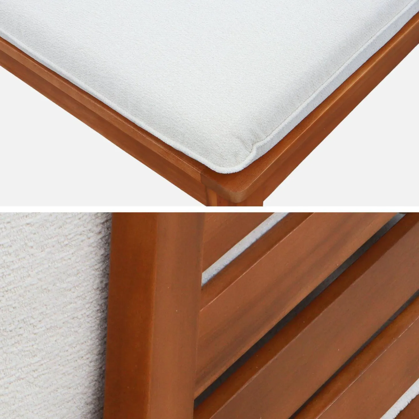 Poltrona modular de jardim em madeira de acácia e bouclé com braços, 2 lugares