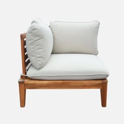 Poltrona modular de jardim em madeira de acácia e bouclé com braços, 2 lugares