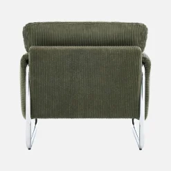 Poltrona vintage em veludo canelado com estrutura em metal cromado