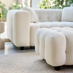 Pouf, banquinho boucle texturada para sofá 2 lugares