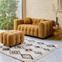 Pouf, banquinho boucle texturada para sofá 2 lugares