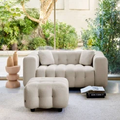 Pouf, banquinho boucle texturada para sofá 2 lugares