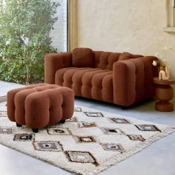 Pouf, banquinho boucle texturada para sofá 2 lugares