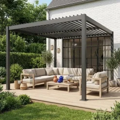 Pérgola bioclimática de alumínio e aço com lâminas ajustáveis 3,6x3,6m
