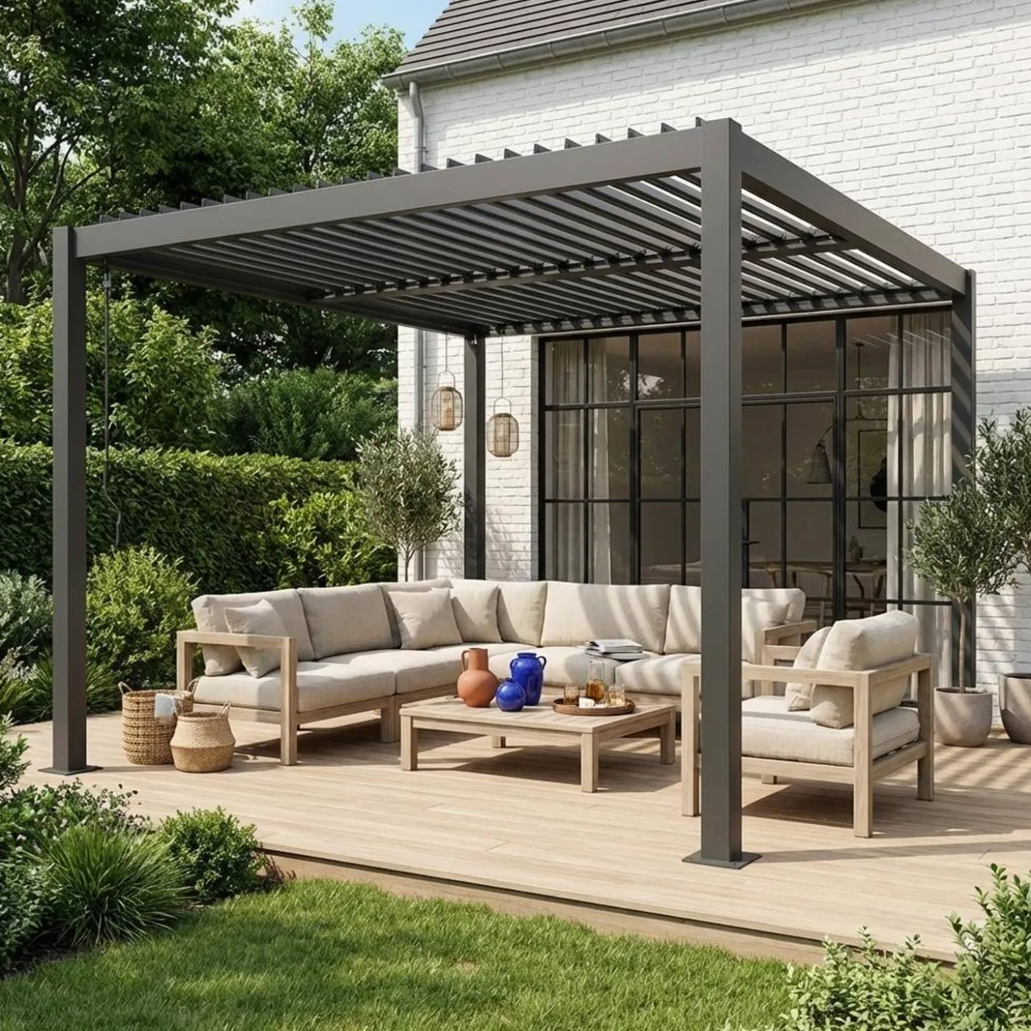 Pérgola bioclimática de alumínio e aço com lâminas ajustáveis 3,6x3,6m