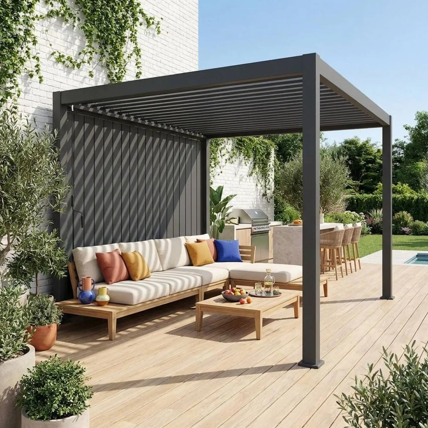 Pérgola bioclimática de alumínio 3x4m + painel vertical 4m Triomphe