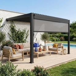 Pérgola bioclimática de alumínio encostada 3x4m + 1 estore 4m