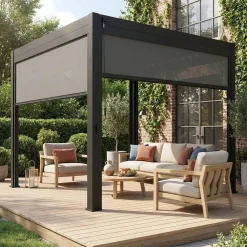 Pérgola bioclimática de alumínio 3x3m + 2 estores de 3m