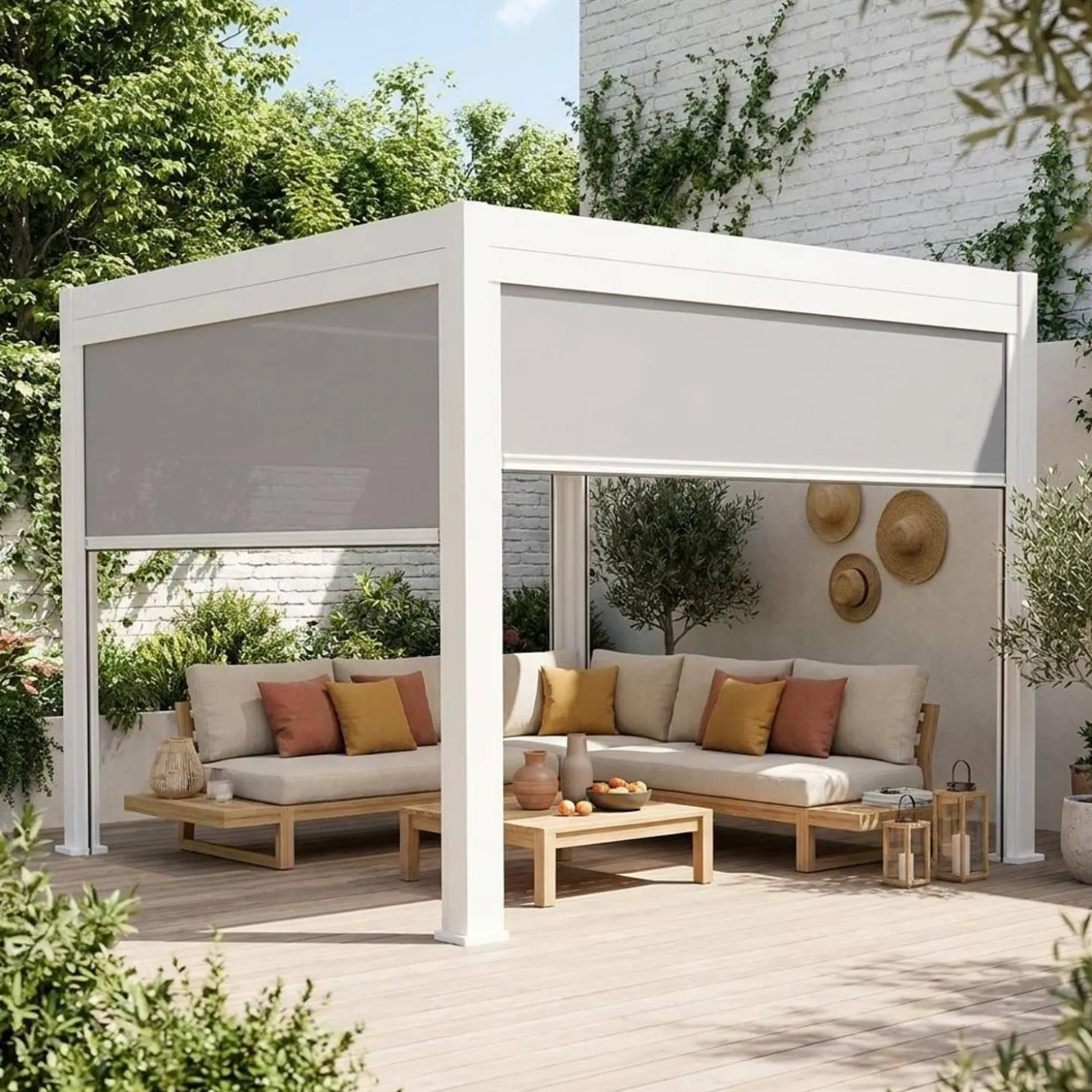 Pérgola bioclimática de alumínio 3x3m + 2 estores de 3m