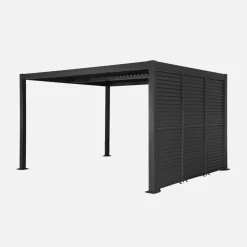 Pérgola bioclimática de alumínio e aço 3x4m + 3 persianas de 1m com lâminas orientáveis