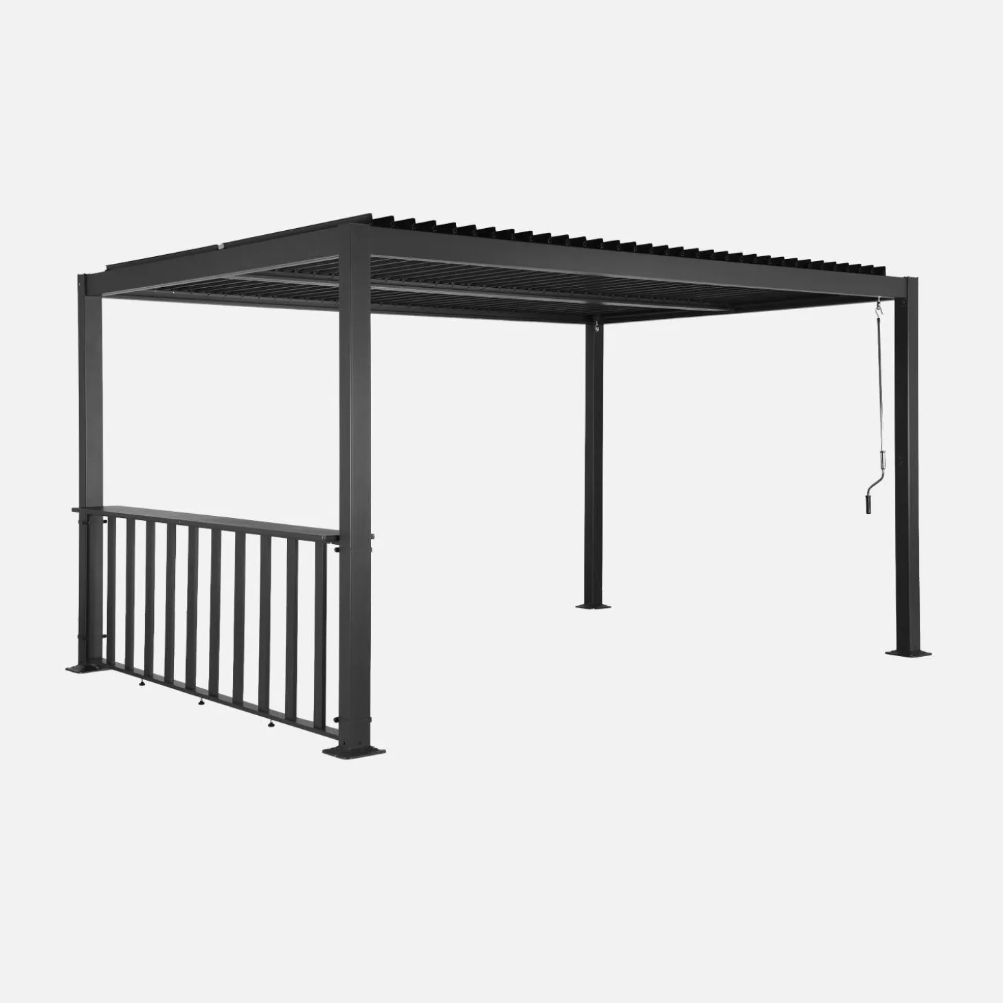 Pérgola bioclimática de alumínio e aço 3x3m + barra 3m
