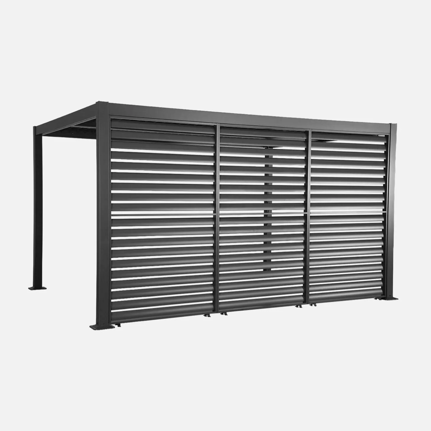 Pérgola bioclimática de alumínio e aço 3x4m + 3 persianas 1.3m