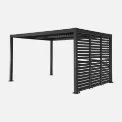 Pérgola bioclimática de alumínio e aço 3x4m + 3 persianas 100cm