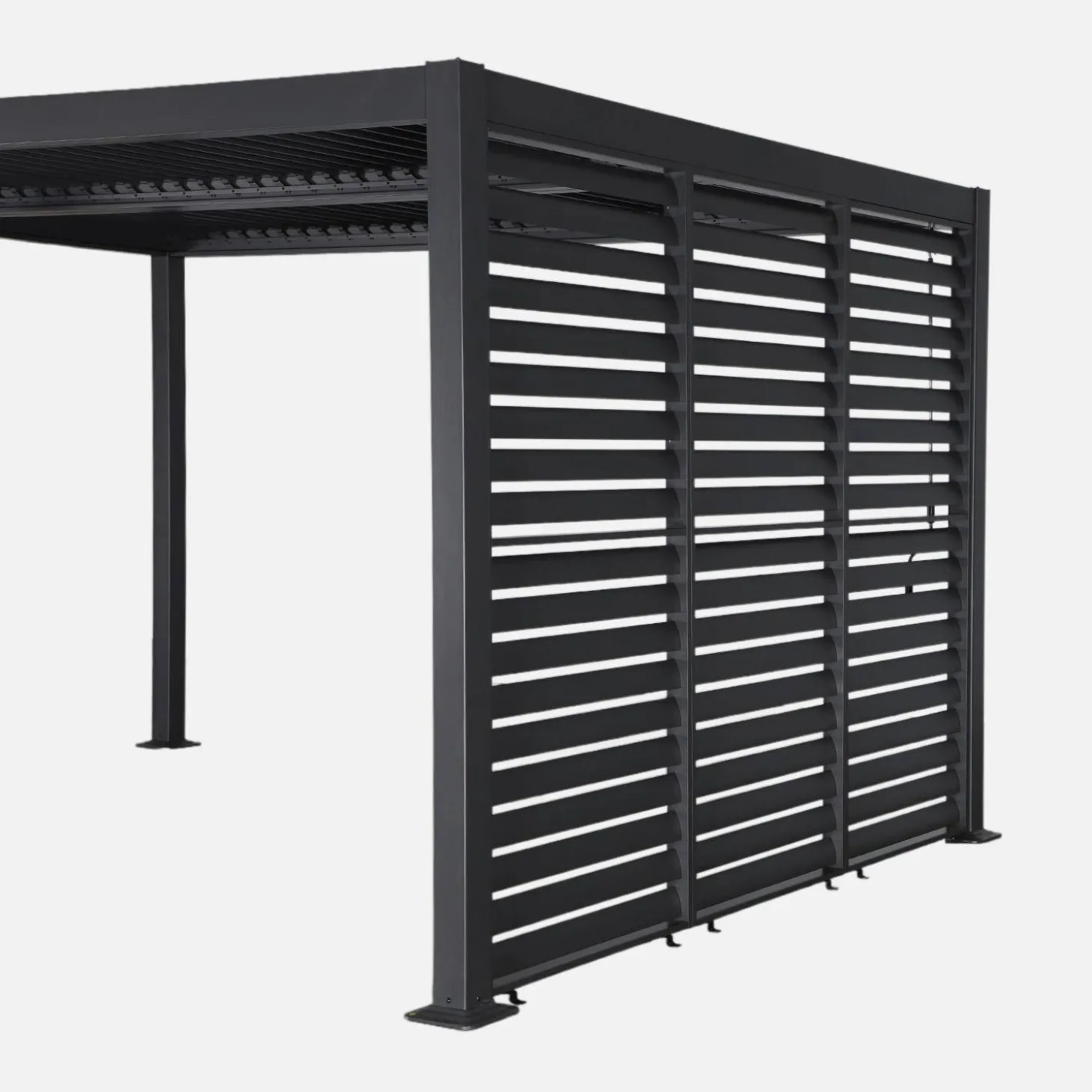 Pérgola bioclimática de alumínio e aço 3x4m + 3 persianas 100cm