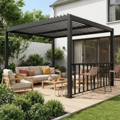 Pérgola bioclimática de alumínio e aço 3x4m + barra 3m