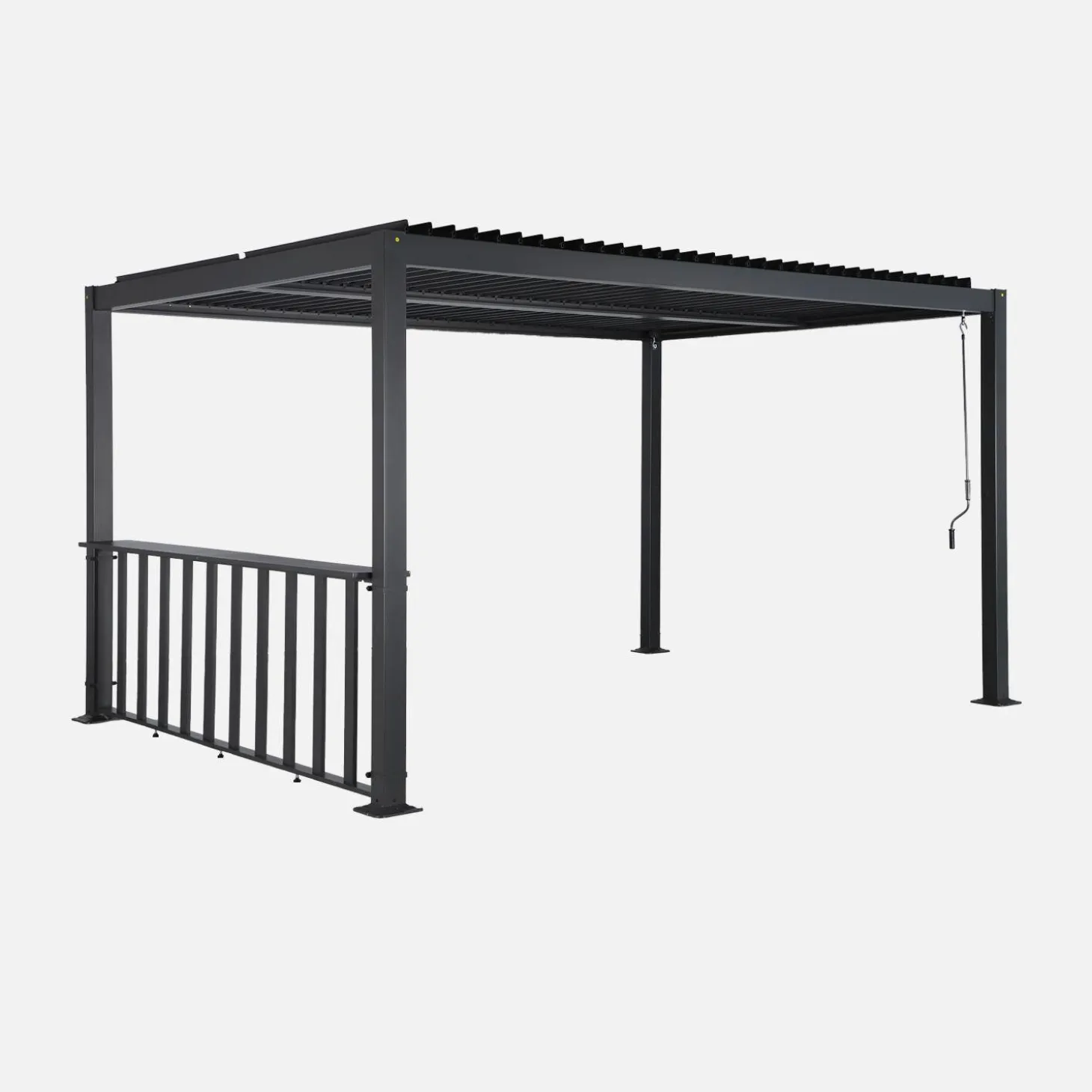 Pérgola bioclimática de alumínio e aço 3x4m + barra 3m