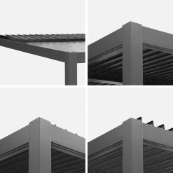 Pérgola bioclimática de alumínio e aço 3x4m + 3 persianas de 130cm com lâminas orientáveis