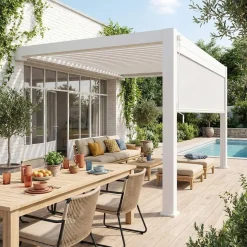 Pérgola bioclimática de alumínio encostada 3x4m + 1 estore 4m