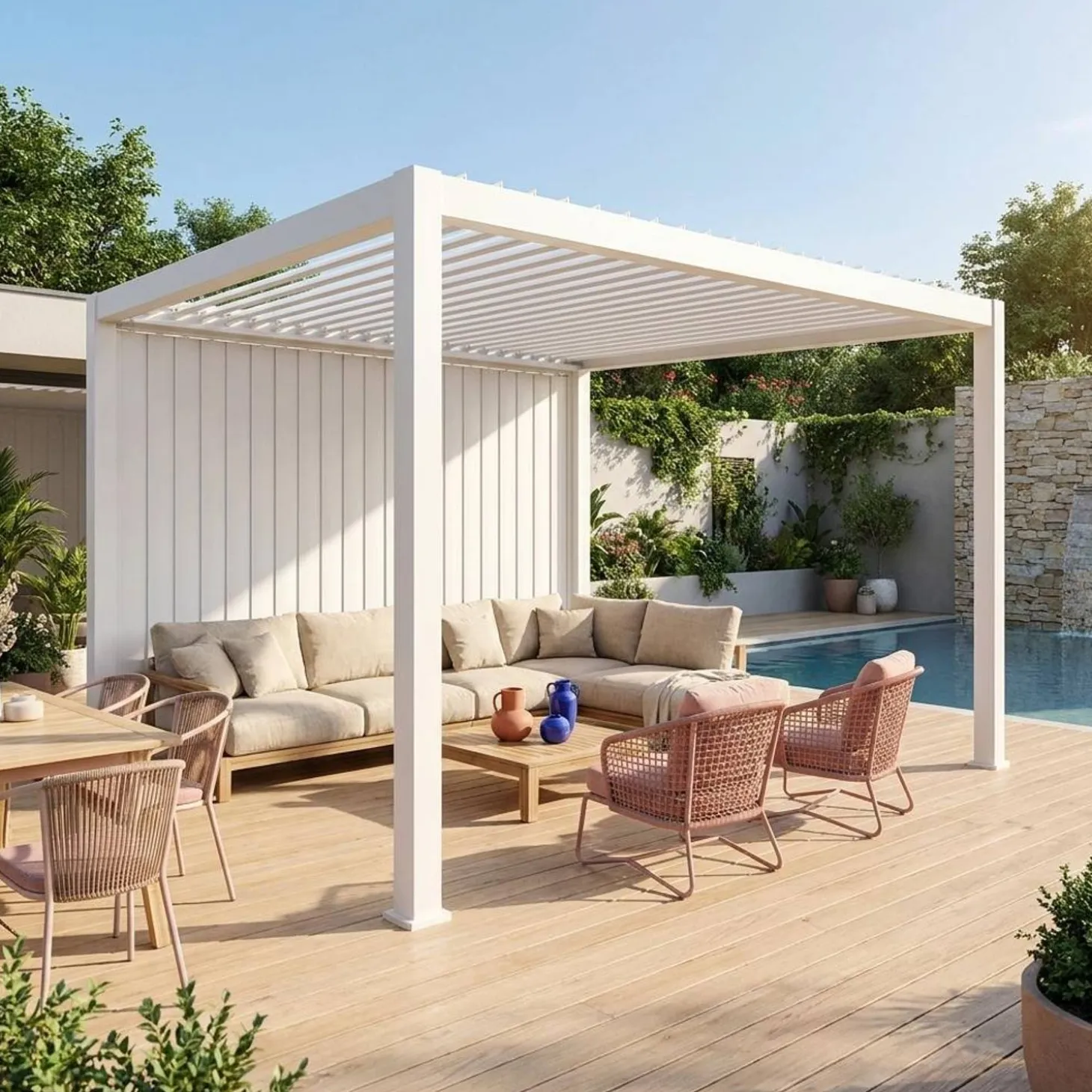 Pérgola bioclimática de alumínio 3x4m + painel vertical 4m Triomphe