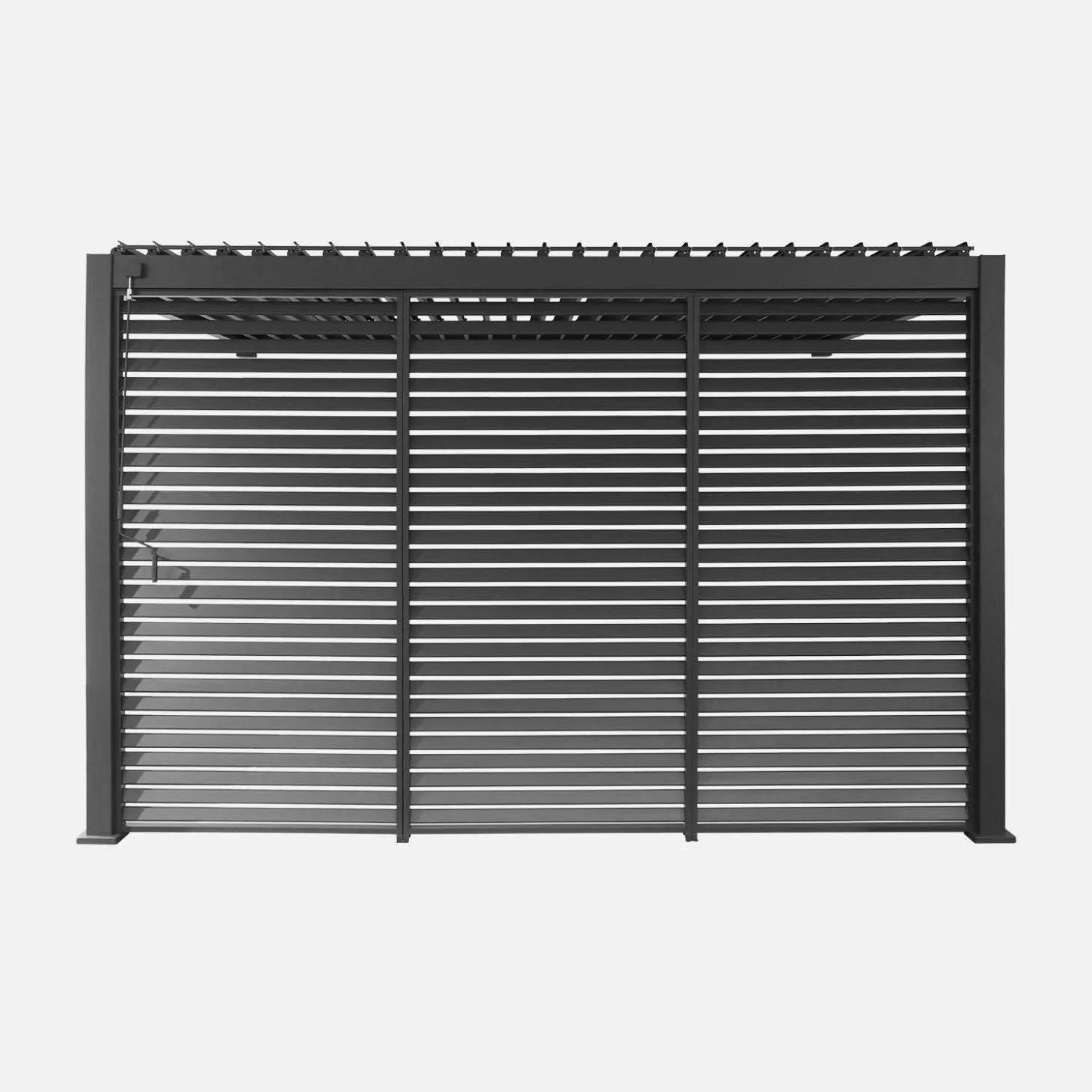 Pérgola bioclimática de alumínio encostada 3x4m + 3 persianas 1.3m