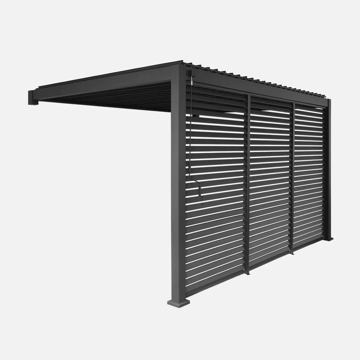 Pérgola bioclimática de alumínio encostada 3x4m + 3 persianas 1.3m