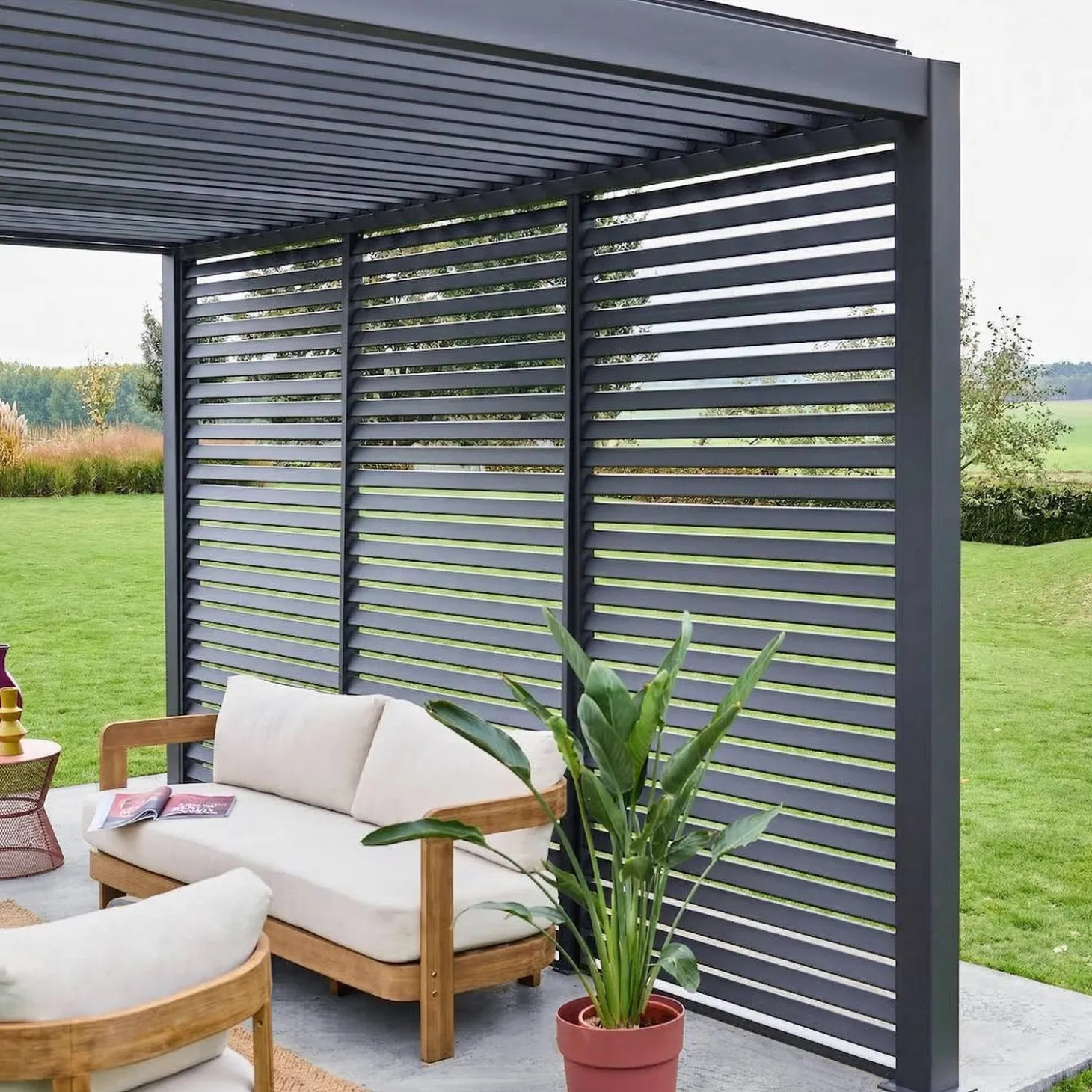 Pérgola bioclimática em alumínio 3x4 + 3 persianas de 1.3m