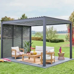 Pérgola bioclimática em alumínio 3x4m + 3 persianas de 100cm
