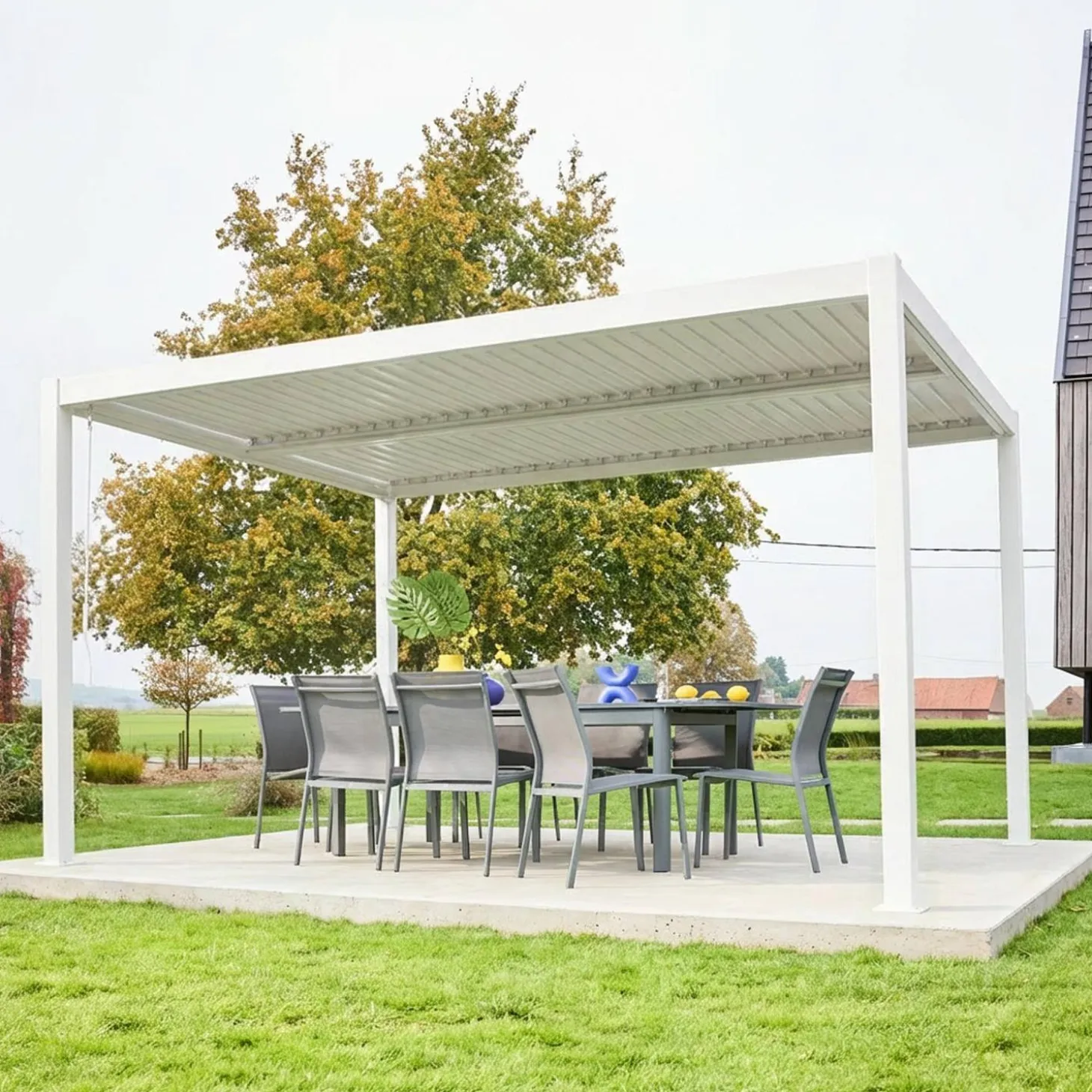 Pérgola bioclimática em alumínio e aço 3x4m com lâminas ajustáveis