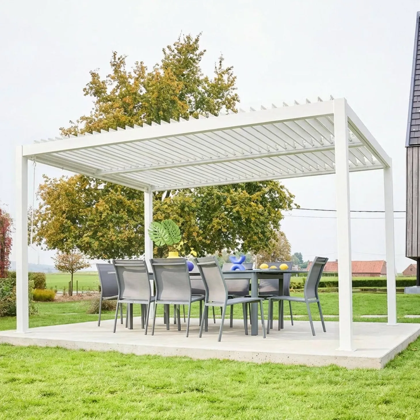 Pérgola bioclimática em alumínio e aço 3x4m com lâminas ajustáveis