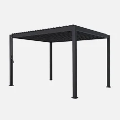 Pérgola bioclimática em alumínio 3x4m com 2 estores de 3m + 1 estore de 4m