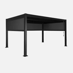 Pérgola bioclimática em alumínio e aço 3x4m com 2 estores 3m + 1 estore 4m