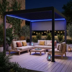 Pérgola bioclimática em alumínio 3x4m com iluminação LED + estore 3m
