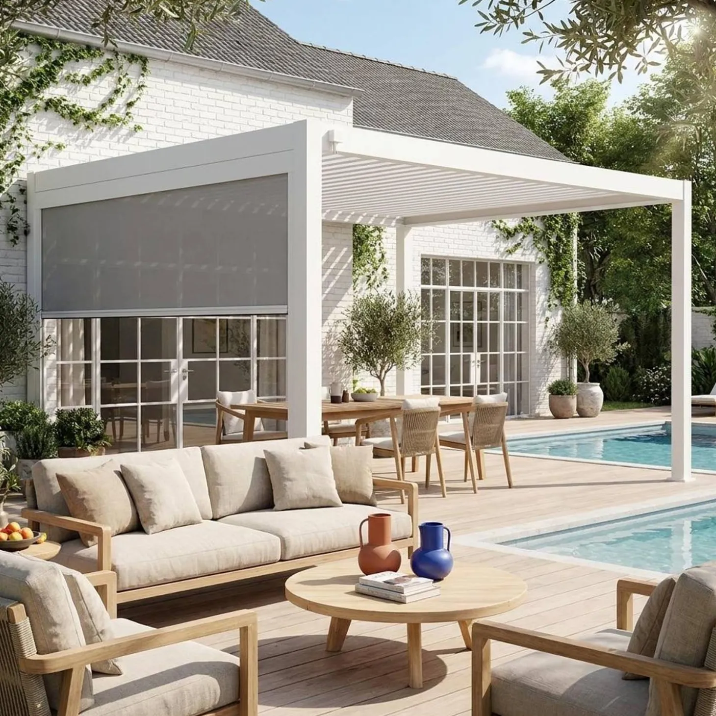 Pérgola bioclimática em alumínio 3x4m + estore de 3m