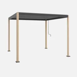 Pérgola bioclimática em alumínio e aço 3x3m com lâminas ajustáveis e pés arredondados