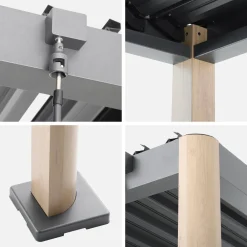 Pérgola bioclimática em alumínio e aço 3x3m com lâminas ajustáveis e pés arredondados